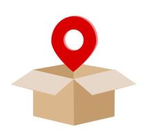 Geolocation and box on a white background. The concept of delivering goods and parcels to their destination vector