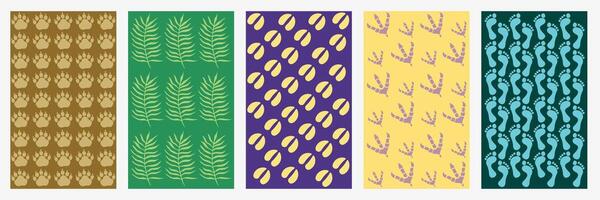 Set of animal and bird footprints and leaves for background. Bright background of animal paws. vector