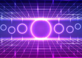 Digital retro technology background. Sci-Fi cyberpunk futuristic concept. Design for wireframe, abstract, neon, light, grid, landscapes, retro, 80s, 90s, illustration. vector