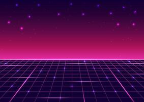 Digital retro technology background. Futuristic 80s 90s concept. Design for cyberpunk, wireframe, abstract, neon, light, grid, landscapes, Sci-Fi, retro, illustration. vector