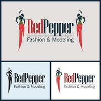 Female model pose with a combination of red chili peppers logo set templates design vector