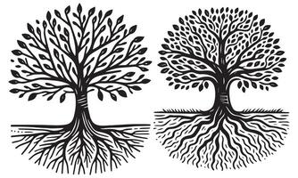 Simple Tree with Roots Rustic Flat Illustration vector