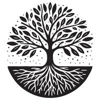 Tree of Life with Roots Hand-Drawn Vintage Style vector