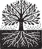 Minimalist Tree with Roots Hand-Drawn vector