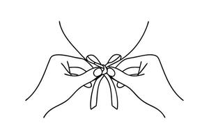 Hands Tying a Simple Ribbon Bow Knot Illustration vector