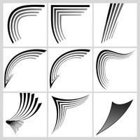 Abstract Geometric Shapes Nine Curved Line Designs, Black and White vector