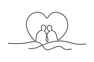 Couples Love Heart Continuous Line Art Minimalist Design vector