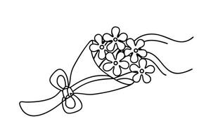 Simple Line Drawing of Flower Bouquet with Bow vector