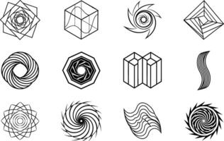 Geometric Abstract Shapes Swirls, Spirals, Cubes, and Lines Designs vector
