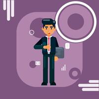 A young businessman is poised for success as he works diligently on his laptop. The image conveys a sense of ambition and determination vector