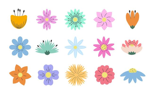 Modern Flowers Set in Flat Style. Abstract Origami Flowers Icons background. Simple Floral Elements Design for Banners, Posters, Templates, Sales, Cards, Advertisements, websites, wallpaper.