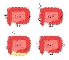 Cartoon Intestines with various emotions on white background vector