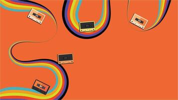 Abstract Retro Cassette Tape Background with Colorful Rainbow Lines on Orange vector