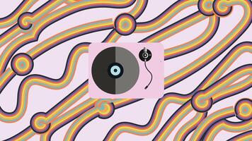 Abstract Retro Vinyl Record with Colorful Wavy Lines on Pastel Background vector