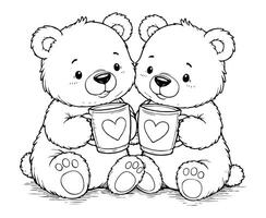 Cozy Bears Sharing Hot Cocoa coloring page vector