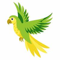 cartoon bird Amazon parrot green yellow color in flight .Colorful exotic parrot. Isolated on white background. Side view. vector