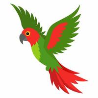 cartoon bird Amazon parrot green red color in flight .Colorful exotic parrot. Isolated on white background. Side view. vector