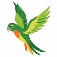 cartoon bird Amazon parrot green color in flight .Colorful exotic parrot. Side view. Isolated on white background. vector