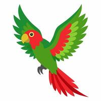 cartoon bird Amazon parrot green red color in flight .Colorful exotic parrot.Side view.Isolated on white background. vector