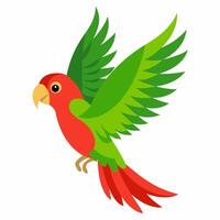 cartoon bird Amazon parrot green red color in flight .Colorful exotic parrot. Isolated on white background. vector
