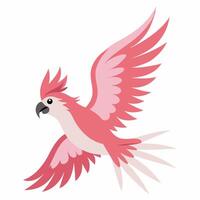 cartoon bird a pink cockatoo parrot in flight. .Cute exotic parrot from Australia.Isolated on white background. Side view. vector