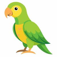cartoon bird Amazon parrot green yellow color .Colorful exotic parrot. Isolated on white background. Side view. vector