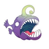 A cute anglerfish with a big smile and glowing lure, drawn in a fun and viral art style. vector