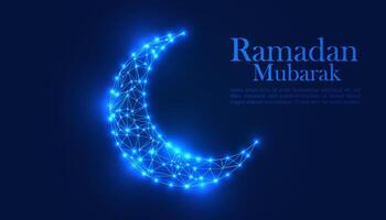 Ramadan mubarak greeting card with crescent and stars on dark background vector