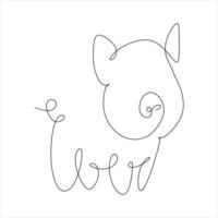 This minimalist illustration features a pig drawn with a single continuous line. Its playful and creative design uses simple loops and a spiral to represent the pigs body, legs, and tail vector