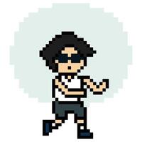 Pixel art of run marathon race exercise cartoon with man boy male 8bit design. vector