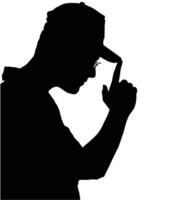 Silhouette of a person in thought, hand to forehead. vector