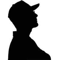 Profile silhouette of a person wearing a cap, looking upward. vector
