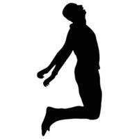 Dynamic silhouette of a person in mid-jump, arms outstretched, head tilted back. vector