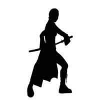 Silhouette of a warrior wielding a katana, dynamic pose. vector