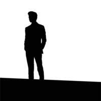 Silhouette of a man in a suit, standing on a ledge against a white background. A minimalist and stylish image. vector