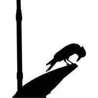 Silhouette of a bird perched near a pole. vector