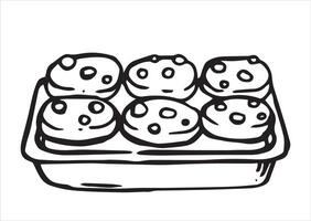 illustration in doodle style. baking tray with homemade cookies vector
