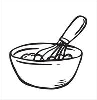 illustration in doodle style. bowl with whisk vector