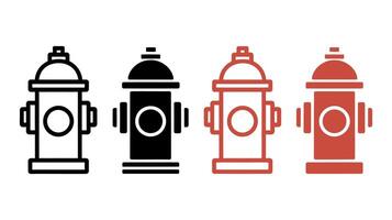 Fire Hydrants in Four Different Styles Set in Line and Filled Designs vector