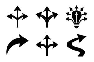 Collection of Black Arrows and Directional Icons Illustrating Various Choices and Paths vector