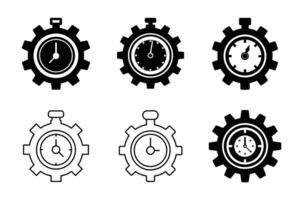 Time Management and Productivity Icons - Stopwatch in Gear Mechanism for Efficiency vector