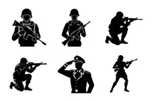 Soldiers in Action, Armed with Rifles - Military, Combat, and Defense Icons vector