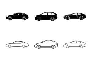 Set of Side View Car Icons Collection of Black and White Sedan and Coupe Vehicles vector