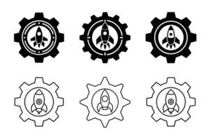 Rocket in Gear Icon for Project Launch, Technology, and Innovation vector