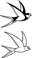 Black and White Aurora Swallow Bird Line Art Illustration Set vector