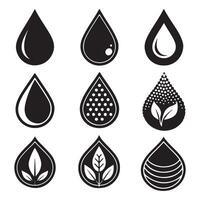 Black droplet and drop silhouettes set vector
