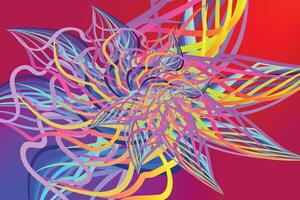 abstract background with colourful flowers, Rainbow Spiral Bloom, abstract flower design with colourful lines, on blue and red gradient background, vector