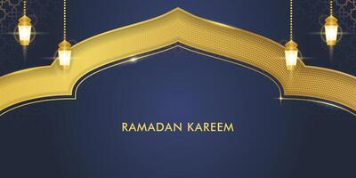 Luxury Islamic Ramadan Kareem background with lantern on dark blue background vector