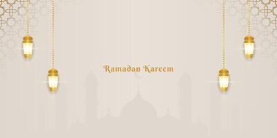 Islamic design greeting card for Ramadan Kareem on a light background with lantern vector