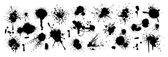 Set of spray paint drips, black blots or ink splatters. Blobs or inky spots with graffiti dirty grunge effect. Brush stains or inkblots with spatters or drops. design elements in street style. vector